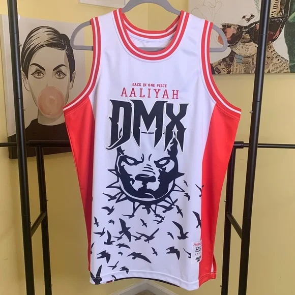 Unisex NWT HEADGEAR CLASSICS DMX Aaliyah Jersey in White/Red/Black, Size Large - Picture 4 of 5